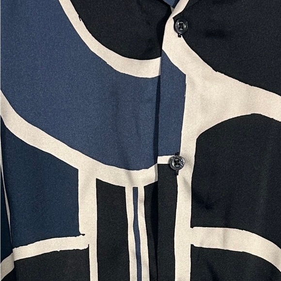 Reiss Deco Geometric Print Shirt, size M, point collar, polyester, new with tags - Picture 2 of 15